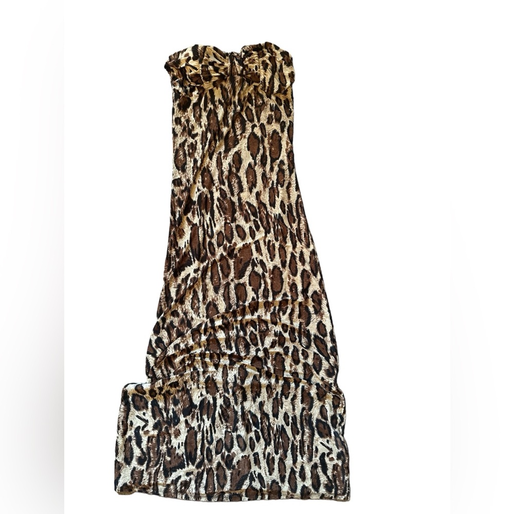 Leopard maxi stretch dress medium strapless with low back and tie